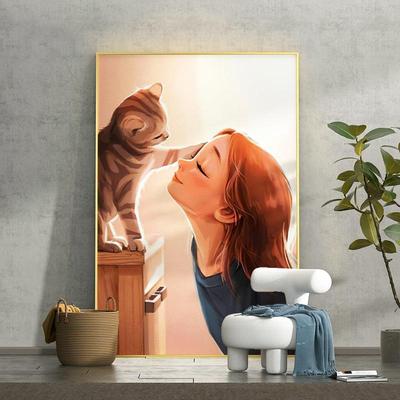 现代客动厅沙温发墙面卧室玄关馨装饰画猫咪摸头物背景墙壁EM-211