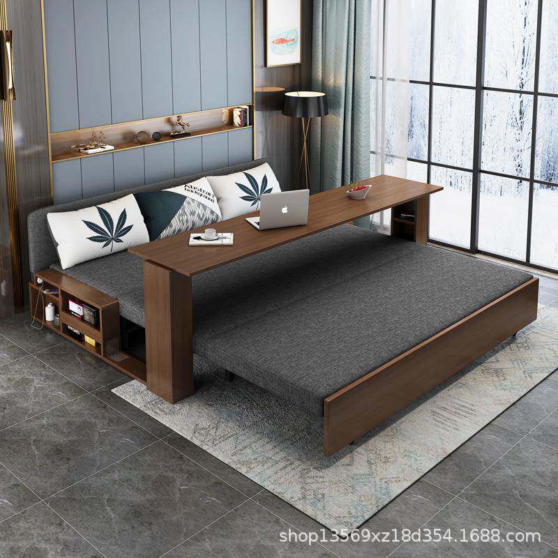 网红款木沙发床双人三人小户实型厅多沙功能客可折叠坐卧两918用