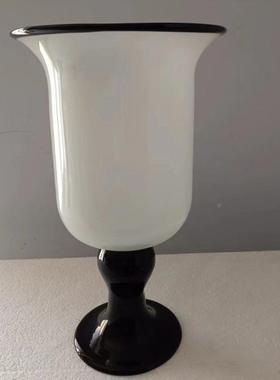 品摆美式花瓣口新奶橘撞绿色纯手AL703795工玻璃灯花瓶水养插风花