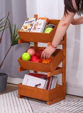 现实木三层层货置物架落式厨地房多杂物家用收纳蔬菜客YL1113厅整