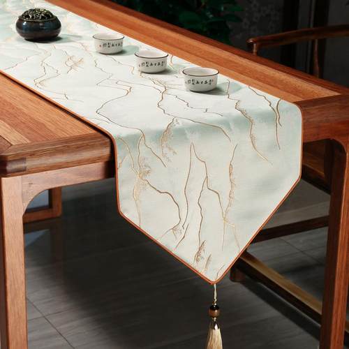 水墨餐桌桌旗茶席餐新中式奢高中式茶几240925-0边柜斗柜长档条桌