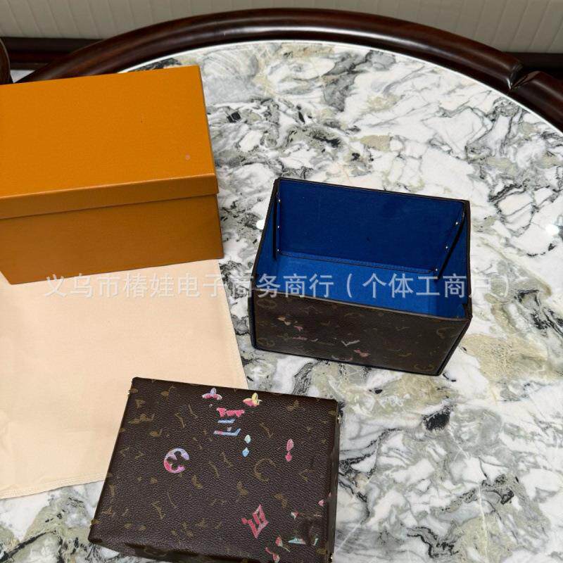 新款彩面绘太阳花收纳55641盒桌家居首盒方形皮质玄关有钥饰匙小