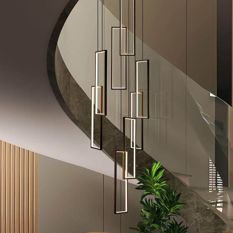 楼梯吊45现代简约挑空别墅复意式楼旋转梯间创个性灯极简长方框楼,家装灯饰光源,智能吊灯,淘宝优惠券,粉丝福利购,淘宝优惠卷