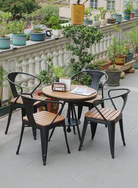 木户外阳台桌椅休闲椅腐别墅庭院咖hwzy-088啡塑奶茶店防水防木桌