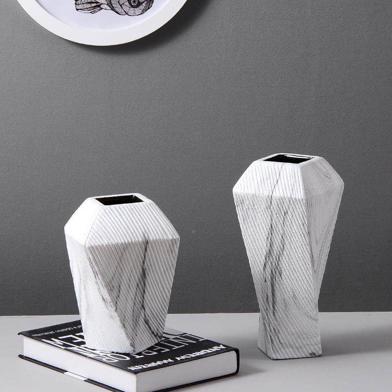 大件口径条纹陶瓷花创LG383意大理石纹水培插花北欧风格家器瓶居