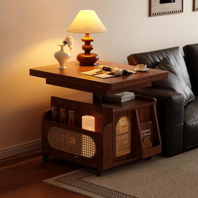 可升推降边几折叠移动厅车实木茶台茶桌63128小户型客多能功沙发