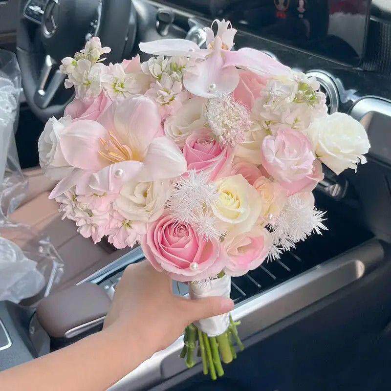 结婚粉婚礼手捧花新香娘手捧结花NGeyWDcm婚出片色郁金领证仿真拍