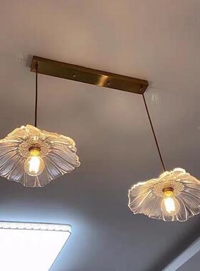 日式复古北欧厅简约餐玄阳台道飘窗过黄铜玻关75383璃吊灯荷叶造