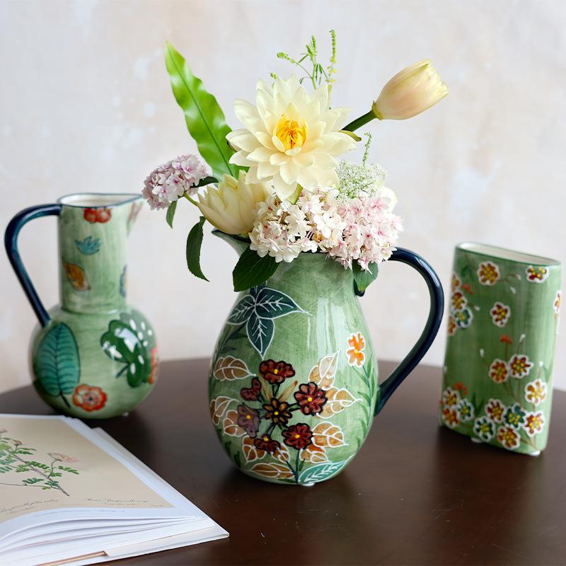陶花瓷花瓶高级感手绘花插鸟艺术培瓶现代轻奢花花瓶手绘四季水花