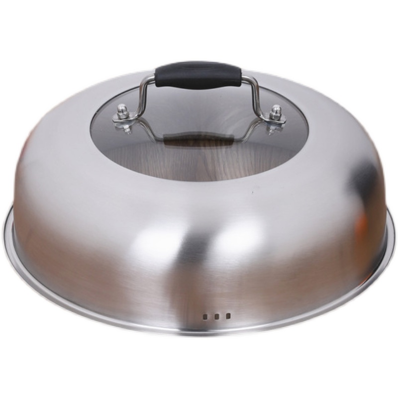 蒸锅锅盖高盖不锈钢加高加厚通用圆形盖子家用炒锅28CM铁锅高拱盖