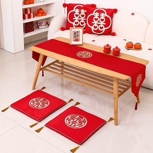 结婚喜字婚礼新人敬茶坐跪垫婚房布置套装抱枕红桌布婚庆用品大全