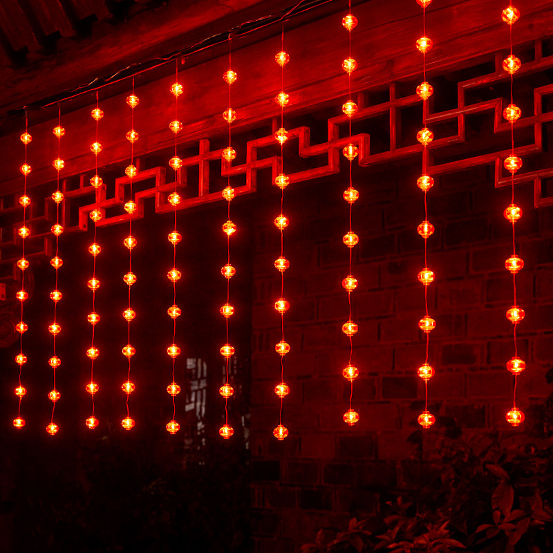 新年红灯笼装饰led彩灯闪灯家用过年房间阳台布置春节窗帘灯挂饰