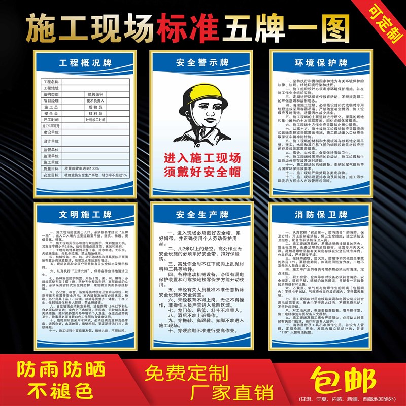 建筑工地五牌一图项目部管理制度牌施工警示牌八大员岗位职责