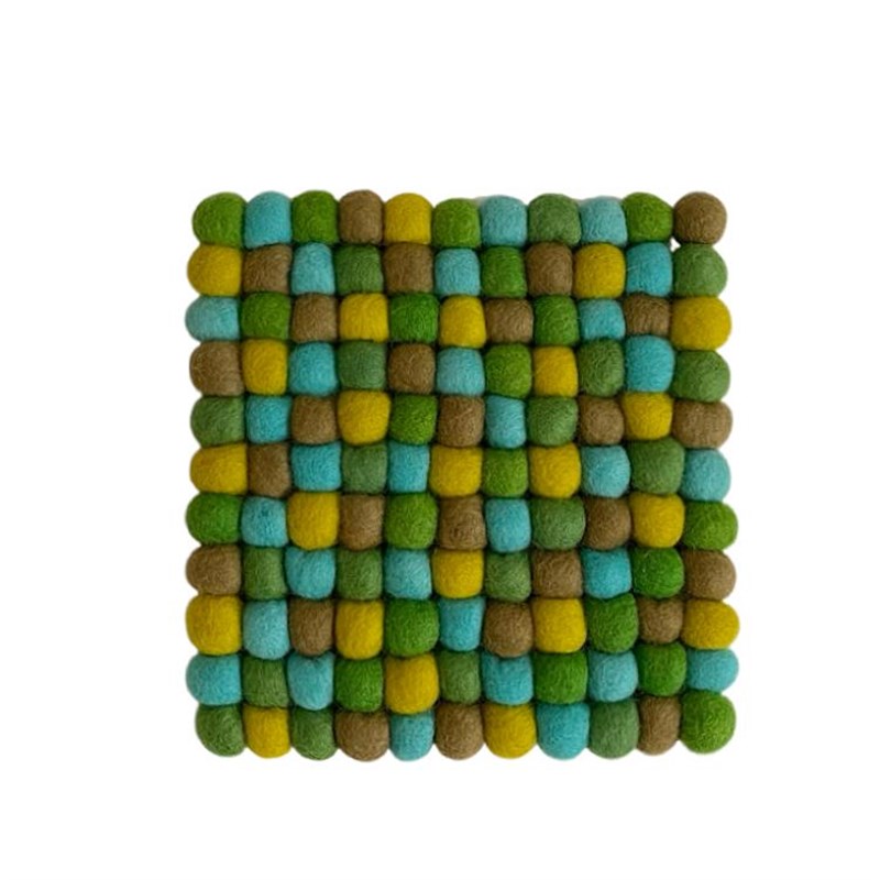 尼泊尔羊毛毡球球垫子方形渐变森系多巴胺餐垫清新氛围感隔热垫