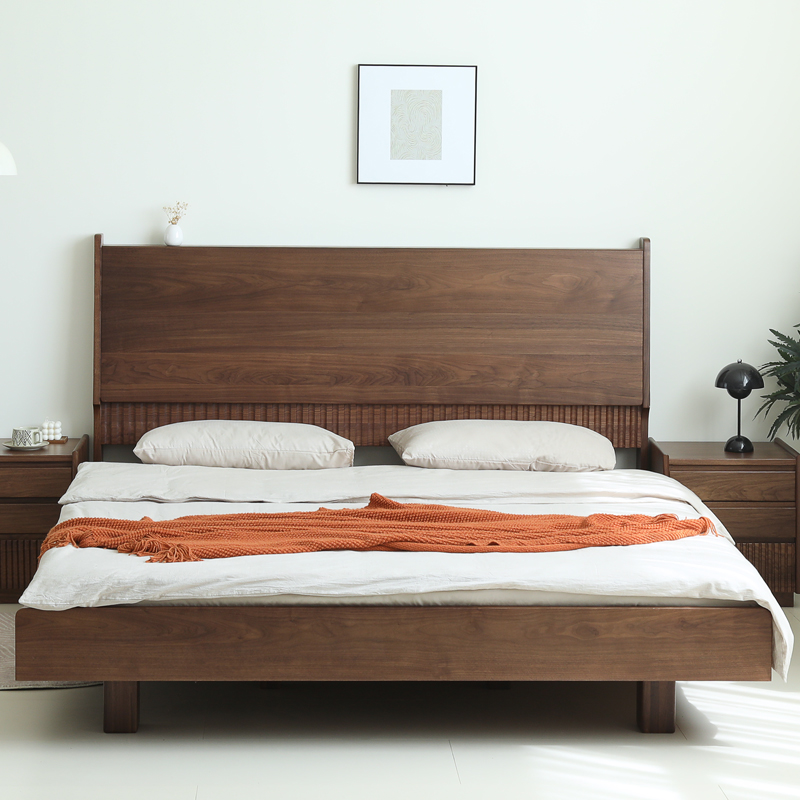 北美黑胡桃木悬浮床全实木床纯实木现代简约极简主卧榫卯结构1米5