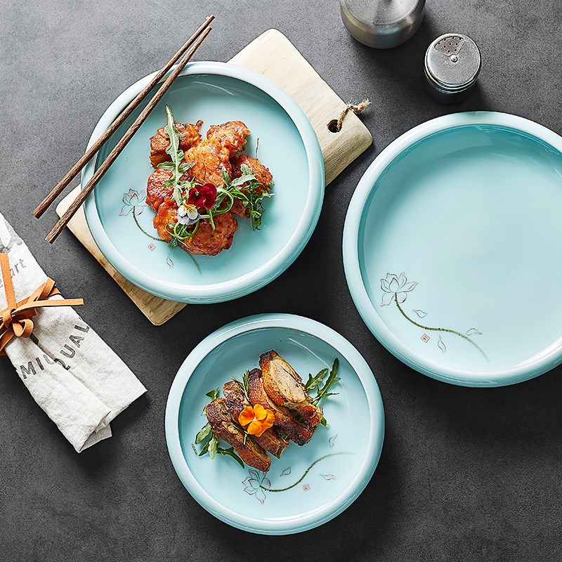 个性异形酒店餐具高脚盘子中式餐厅青瓷意境菜分子料理餐具会所盘