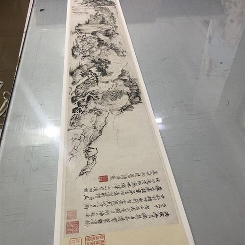 1:1古代山水名画真迹高清复制品清石涛江山胜揽图 绢布长卷古画
