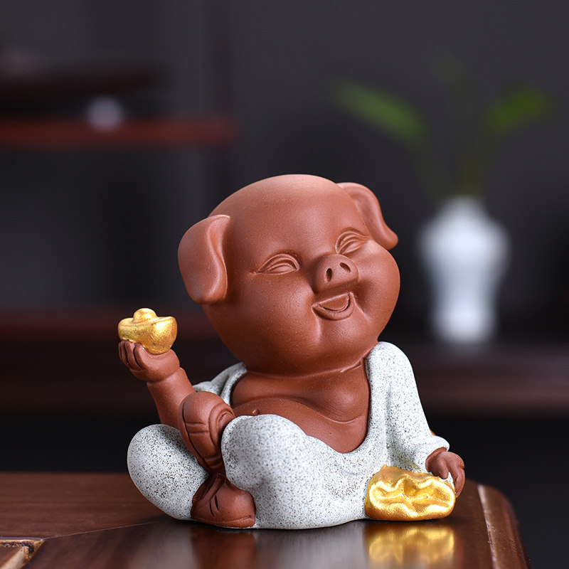 茶宠精品可养紫砂招财茶玩猪创意可爱陶瓷茶室摆设茶盘饰品小摆件