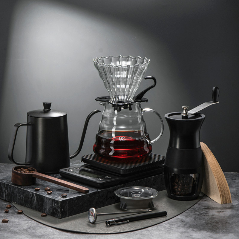 咖啡手冲壶装手摇磨豆咖啡机具滤杯不锈钢细口玻璃分享壶