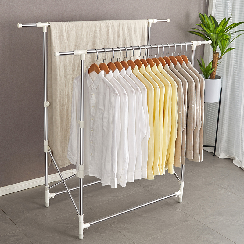 亿加亿晾衣架落地不锈钢杆式加厚阳台伸缩折叠衣杆室内晒衣被架