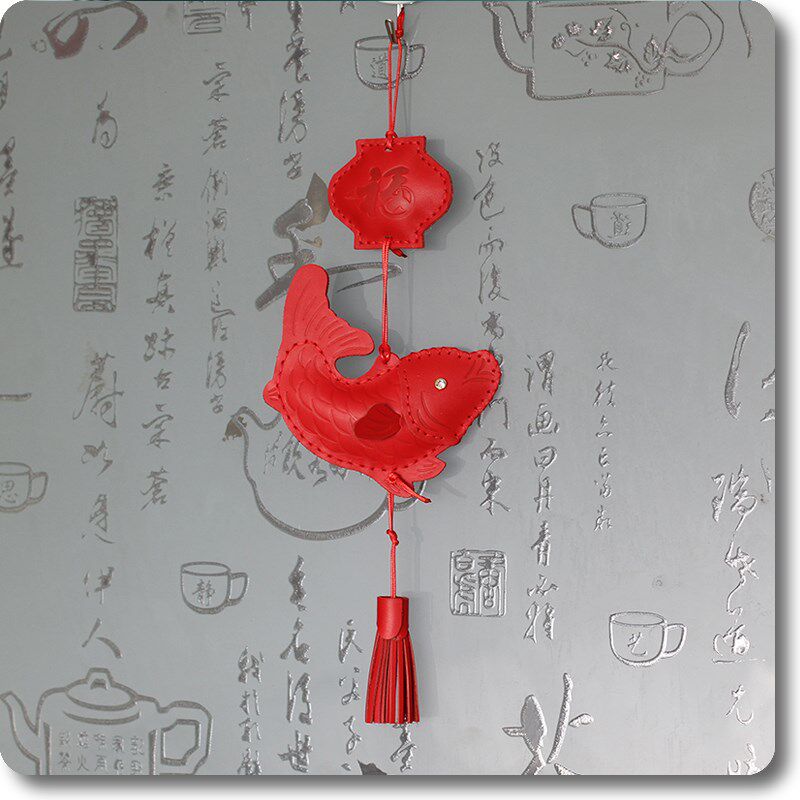 小鲤鱼挂饰头层牛皮挂件年年有鱼手工打造新春装饰皮具工艺品