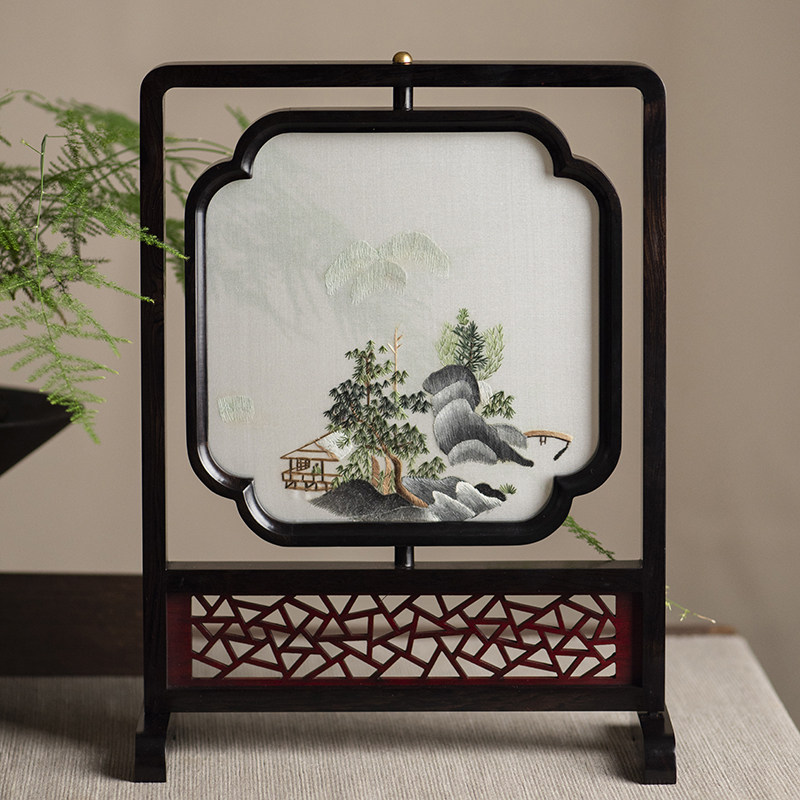 苏绣小摆件工艺品礼品中式桌面摆台小屏风苏州手工成品双面绣台屏