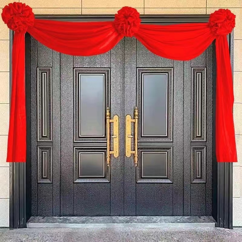 大红花球波浪形红绸布结婚大门客厅红花乔迁新居挂红绸布揭幕红花