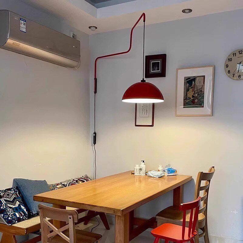 可调节红色摇臂吊灯设计师侘寂风客厅餐厅墙壁可折叠可伸缩壁灯具