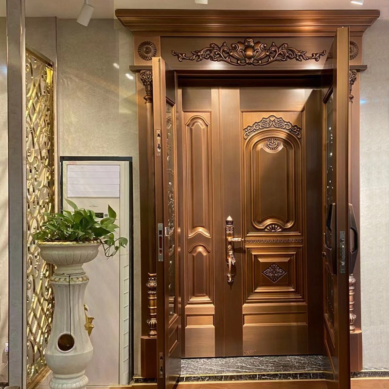 铜门别墅大门入户门通风透气单门家用玻璃子母门防盗深圳工厂定制
