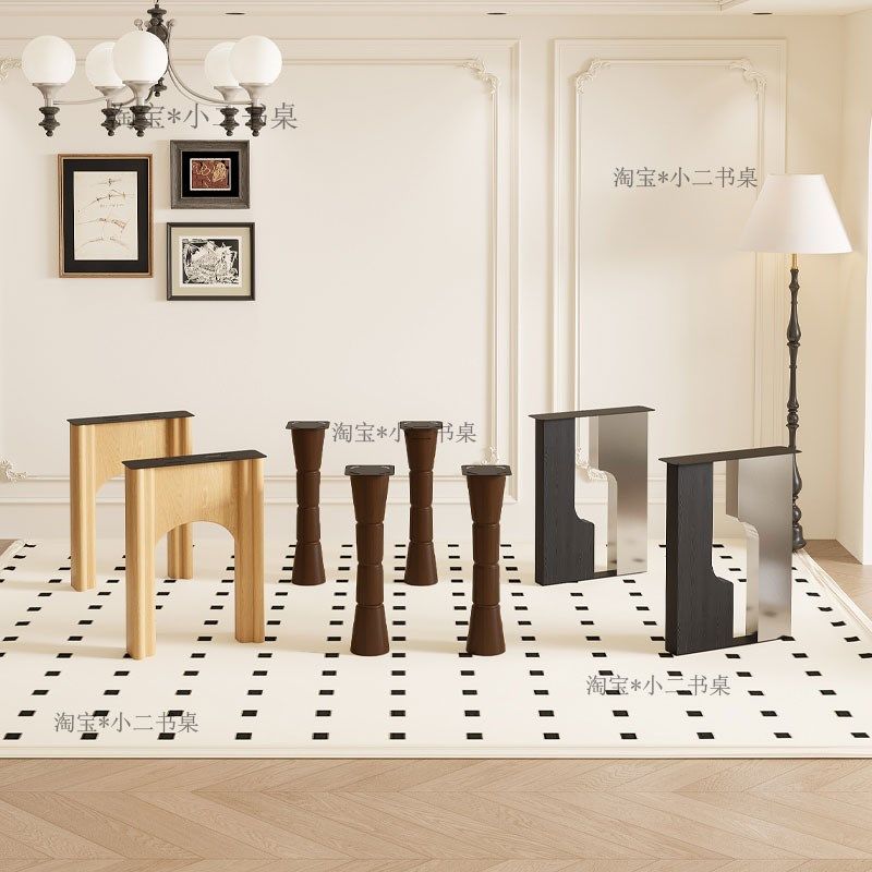 中古风实木桌腿支架大理石奢石餐桌底座茶几圆桌支撑茶桌大板桌脚