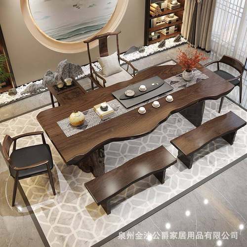 桌厅新中式长条大板实木茶桌家用客茶椅合茶楼茶台办公组室泡AGY