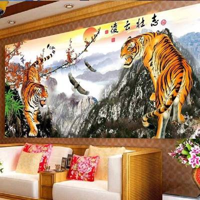 大A9685幅室钻石壮志凌云十字风绣威震山河老虎万里长景城客厅办