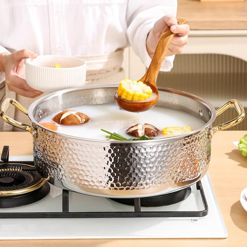 316不钢鸳鸯锅家用2KSL-CWT3025新电磁炉纹锤汤锅加厚火锅锅具食