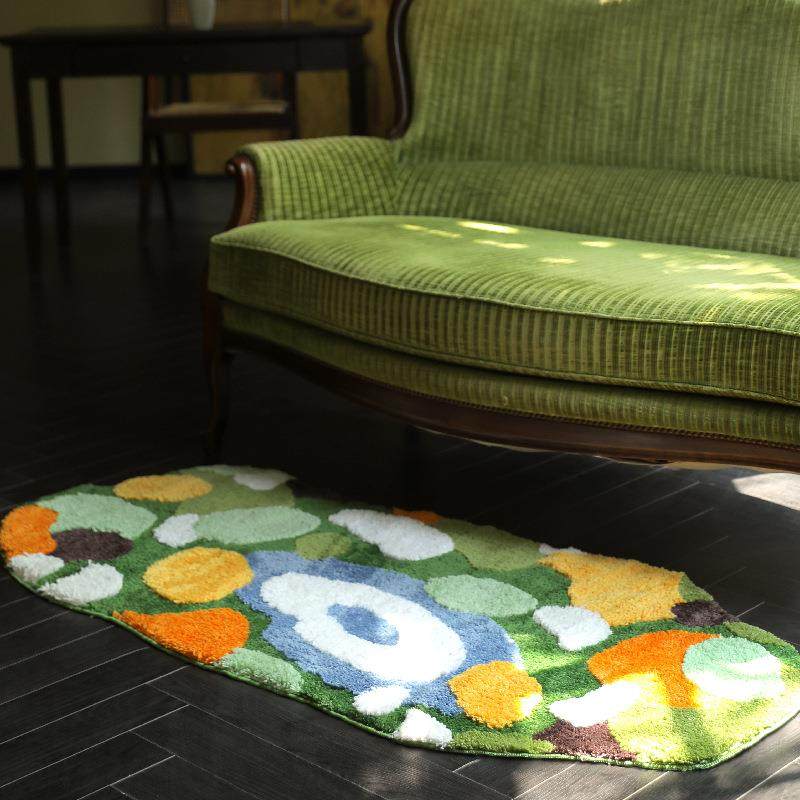 异小形清新簇绒地毯厂地家家用油风卧室毛毯奶入户客簇绒地毯厅轻