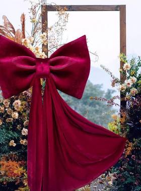 婚拍摄装超大蝶结红色丝绒商场礼门店TOL背景饰墙蝴蝶结蝴氛围布