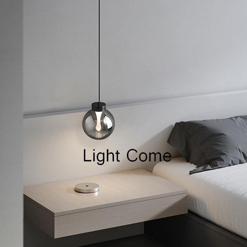 北欧全铜91卧室床头厅单吊灯创意个性轻奢餐简约黑头吧台极色简灯