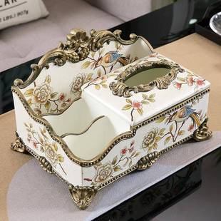 厅茶几摆 282遥控收纳盒复古客式 器多功能纸巾盒装 饰抽欧纸盒美式