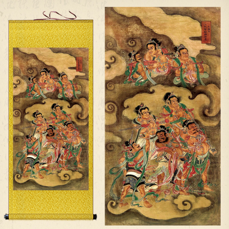 八大金刚画像挂画佛堂供奉神像卷轴画八大明王绢布画客厅装饰画