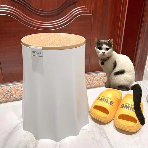 日系文艺垃圾桶宽底防宠物翻防狗防猫扒客厅卧室翻盖防打翻垃圾桶