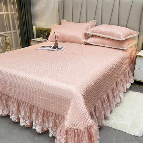 夏季冰丝凉席三件套可水机洗夹棉蕾丝床罩床单床盖款空调软凉席子