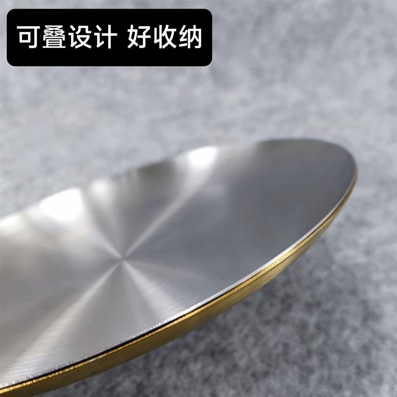 韩式加厚不锈钢圆盘金色咖啡厅甜品蛋糕托盘菜盘烧烤平盘吐骨碟子