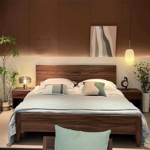 老三严选南美胡桃木实木床卧室双人床工厂直销床架1.8米1.5米