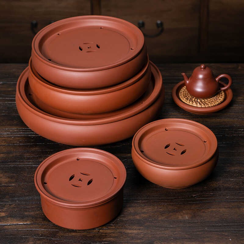 潮州原矿朱泥茶船 手工壶承紫砂茶盘古铜钱12寸家用工夫茶具茶池