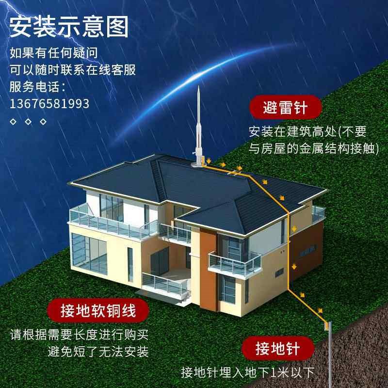 不锈钢避雷针屋顶室外接闪器别墅家用装置农村自建房防雷针工业级