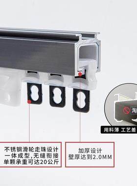 2道0IJA25铝合金超厚窗帘单双轨道装装静音直轨滑轨窗纱杆顶导侧