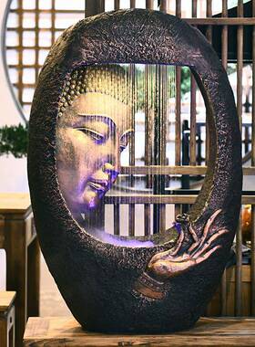 东南SS-13074亚风格招佛落像流水喷泉财摆设创意地水景佛头厅流水