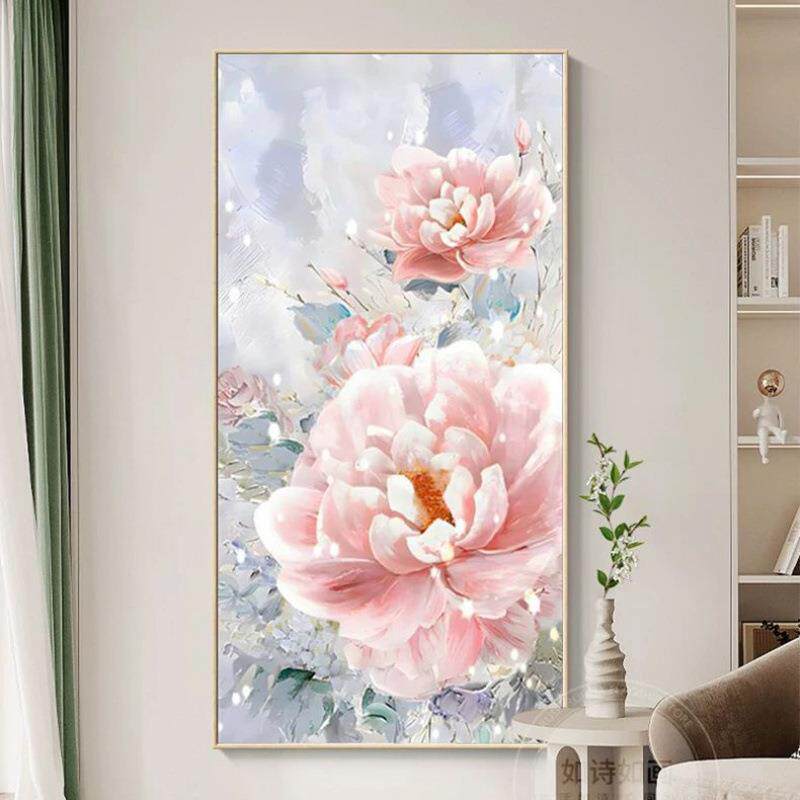 花开富贵牡AGD丹入户挂玄关装饰画现代简约走廊尽轻奢头大门气抽