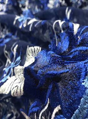 宝蓝花刺绣蕾丝190621网纱I布儿童礼服婚纱服装电脑绣花面料朵料