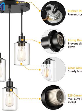 跨亚逊玻璃餐厅吊马灯圆形三头创饭厅意农舍厨房餐桌小MD8321吊境