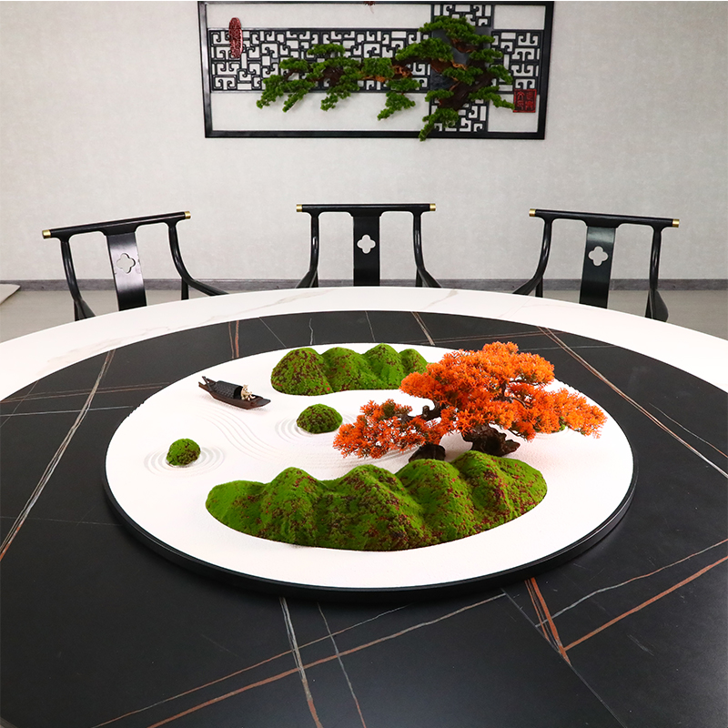 餐桌中间摆花圆桌摆件转盘花高端酒店餐厅微缩景观摆台沙盘装饰品